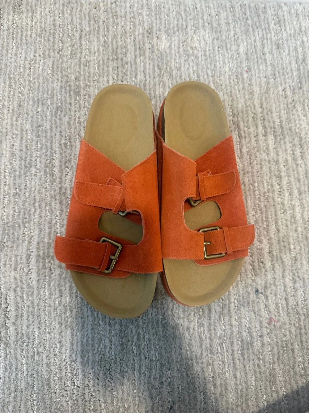 Suede Double-Buckle Slide Sandals - Orange